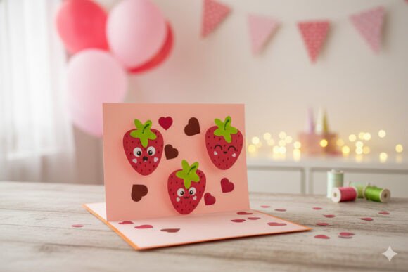 Download Pop-up Card - Cute Strawberries - Berries Collection