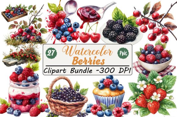 Download Watercolor Berries Clipart Bundle - Berries Collection