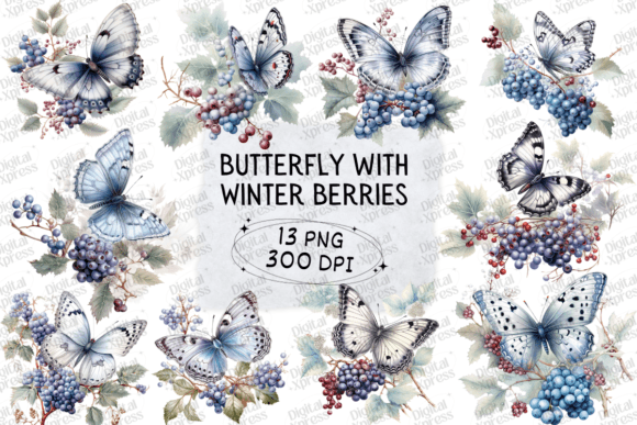 Download Butterfly with Winter Berries Png Set - Berries Collection