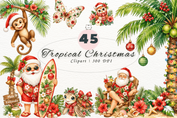 Download Tropical Christmas Clipart, Watercolor - Premium Resources